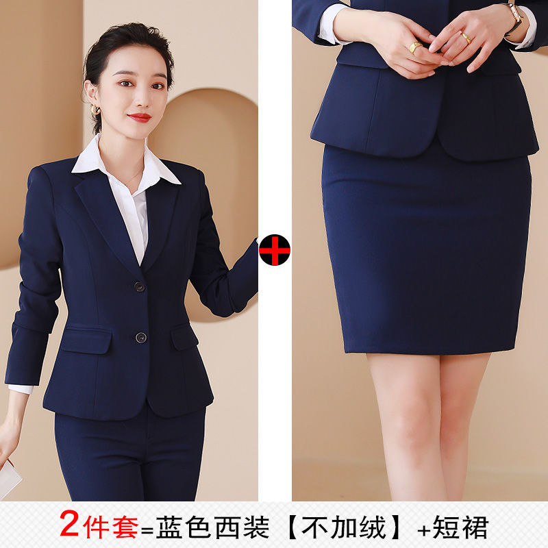 装秋冬黑色西服外套气质工作服商务正装黑色西装加绒裤子s建议8091斤