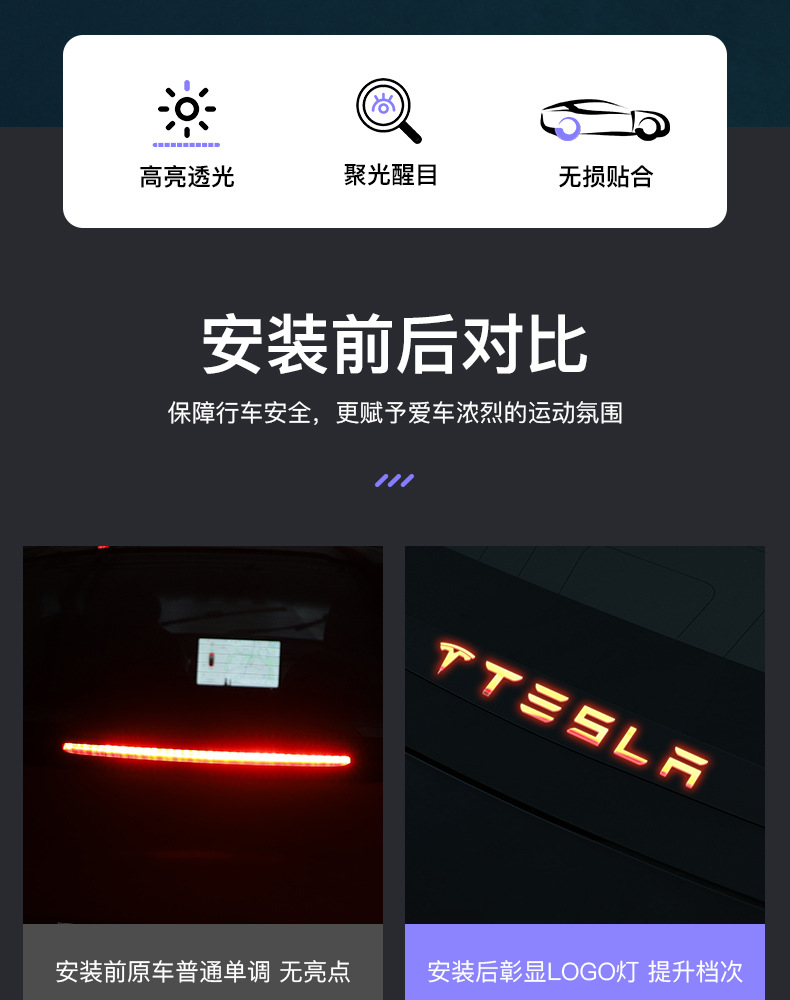 抖音网红推荐适用于tesla特斯拉model3高位刹车灯装饰贴改装配件