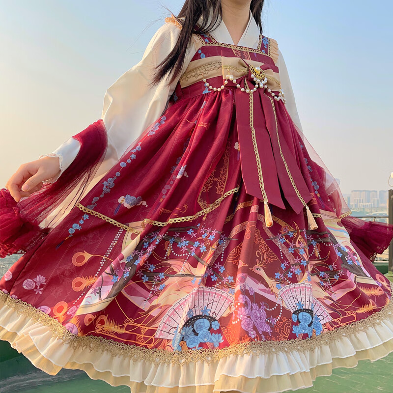 原创设计瑶池lolita洛丽塔洋装中华风jsk吊带连衣裙白色jsk飞机盒l