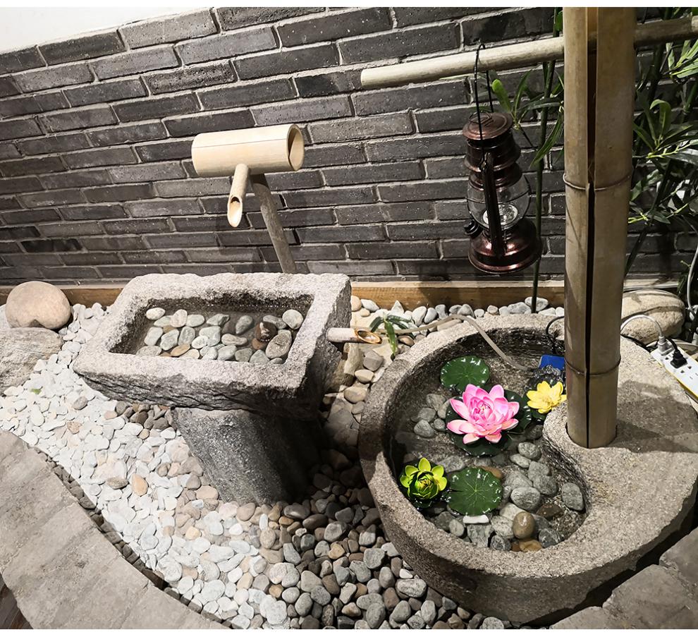 老石槽鱼缸竹流水组合景观旧石头花盆造景石缸户外水景庭院摆件家用