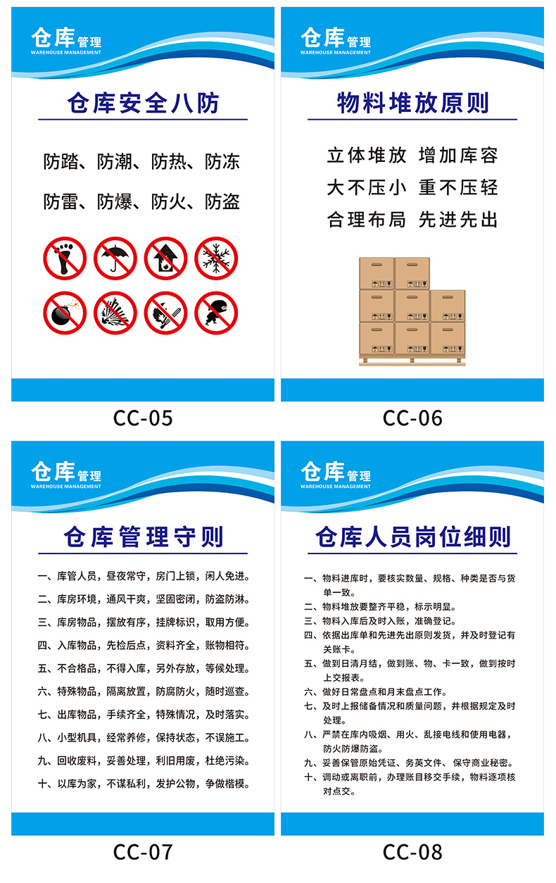 管理守则职责 物料标准化管理仓库八防 仓库管理人员岗位职责标识牌