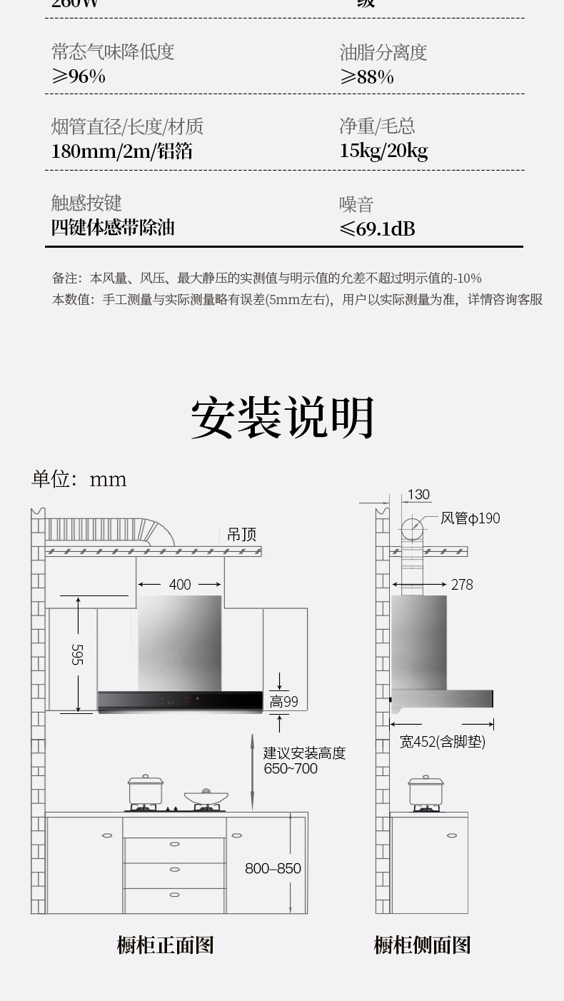 长虹changhong 大吸力顶吸式抽油烟机家用小尺寸700宽壁挂式近吸中式