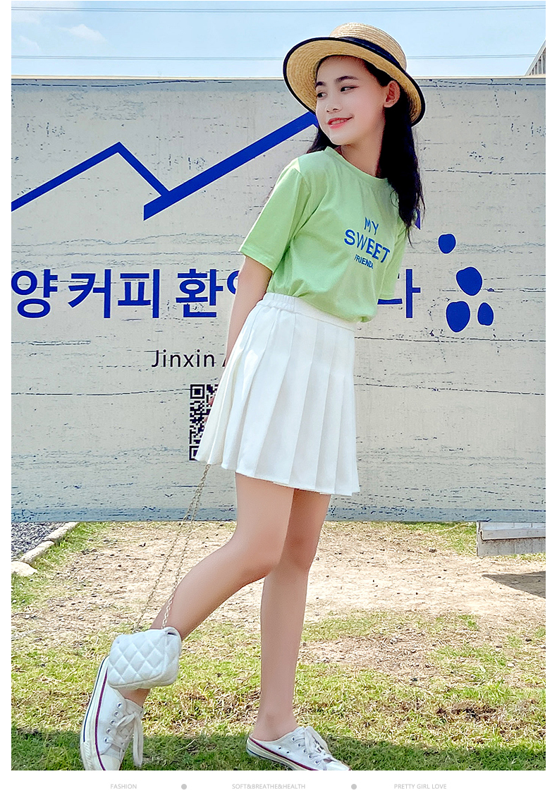 优优1点女童夏装白色新款裙子儿童夏季夏天套装半身裙女大童短裙