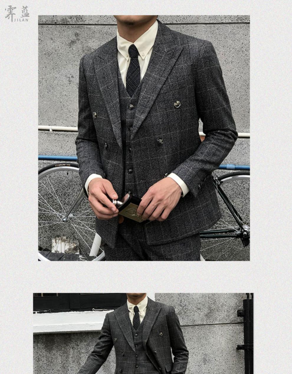 霁蓝轻奢品牌雅痞男装英式复古西装男士马甲男商务休闲贴身舒适格纹