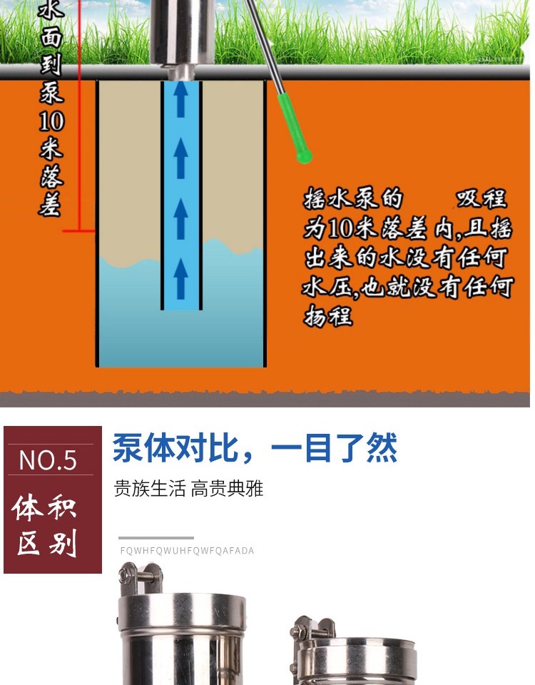 加厚水井手动打水摇水泵不锈钢家用抽井头压水井机井水手压吸水器