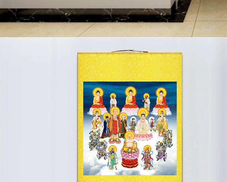 新版高清全堂佛像挂画居家供奉菩萨全佛图满堂佛万佛图卷轴画b款卷轴