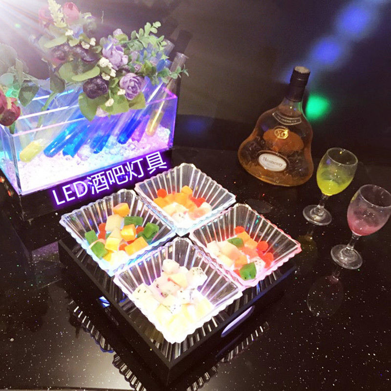 亚克力led发光小吃盘子拼盘酒吧ktv专用水果盘架创意四六格果盘碟空盒