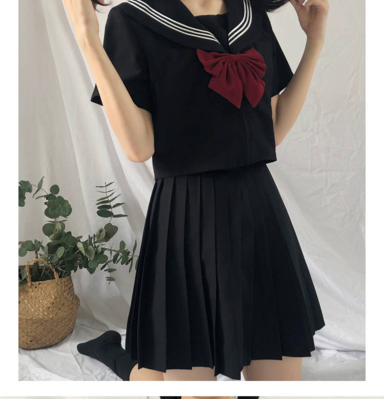2021年春秋款正统jk制服中间服黑色白三本基础款长袖日式学生水手服