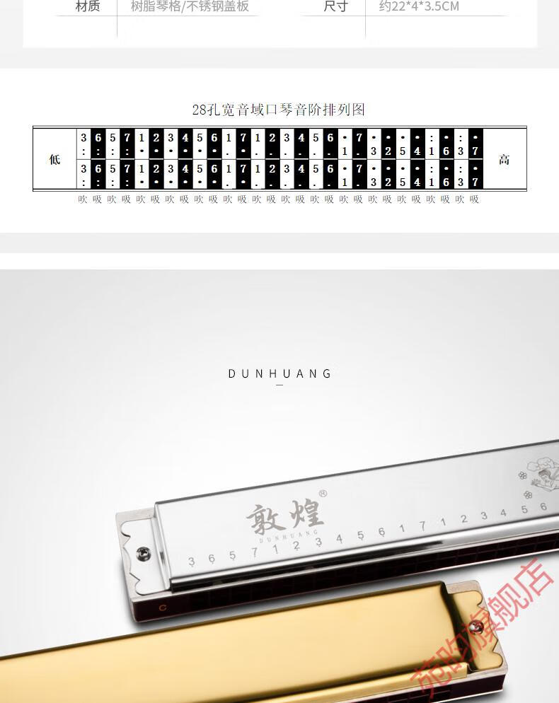 65上海28孔复音口琴7调12大调套装全套男女学生专业演奏级金色7调