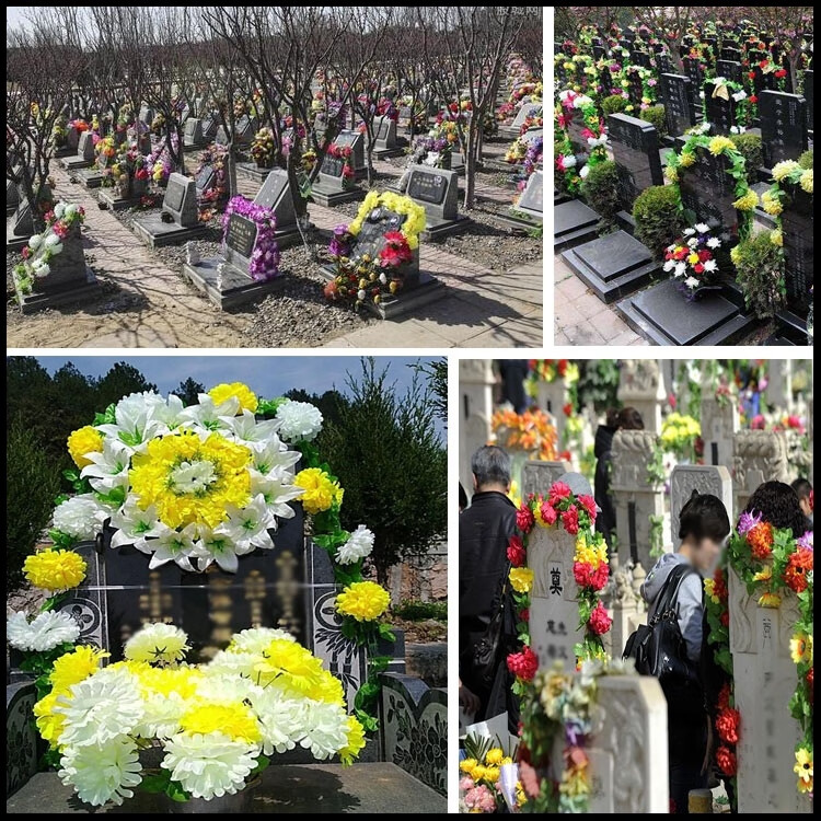 中元节祀祭奠菊花拉花 假花墓地塑料花祭扫花束扫墓用品仿真花祭 大