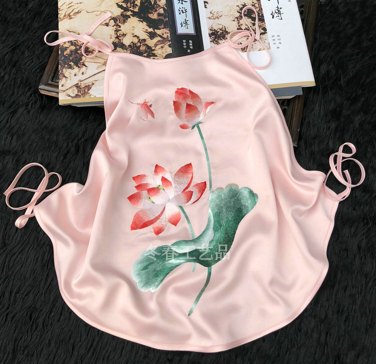 猫人苏州刺绣仿真丝肚兜仿桑蚕丝苏绣手工绣花肚兜女士贴身内衣内搭
