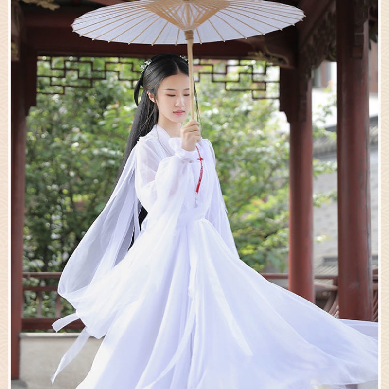 新白娘子鞠婧祎同款芸溪汉服白色超美仙女古装襦裙薄纱仙气服装 白色