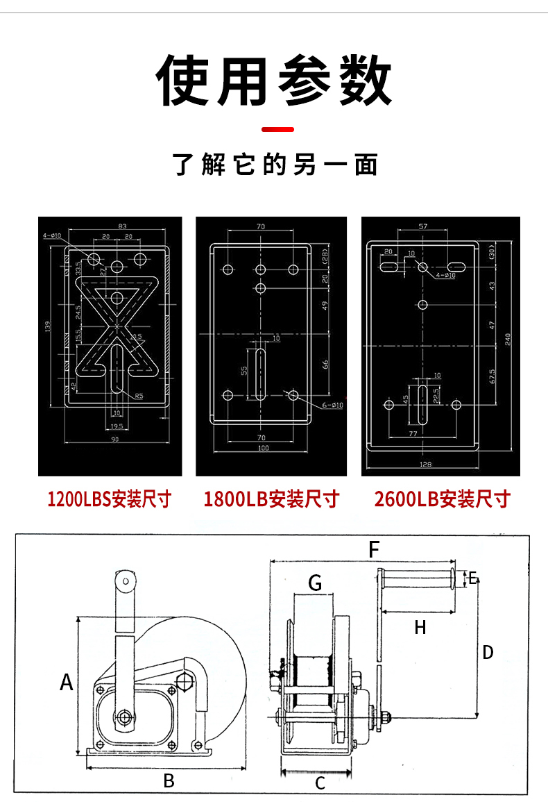 颉鹰 卷扬机手动小型提升机起重双向自锁式牵引机带刹车手摇绞盘 2600