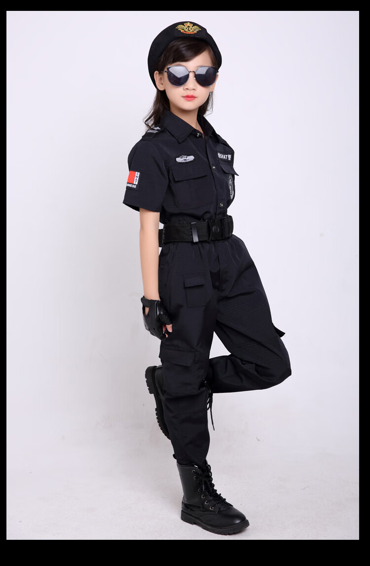 儿童警察服小特警衣服男女童军装长短袖特训套装小特种兵表演服装长袖