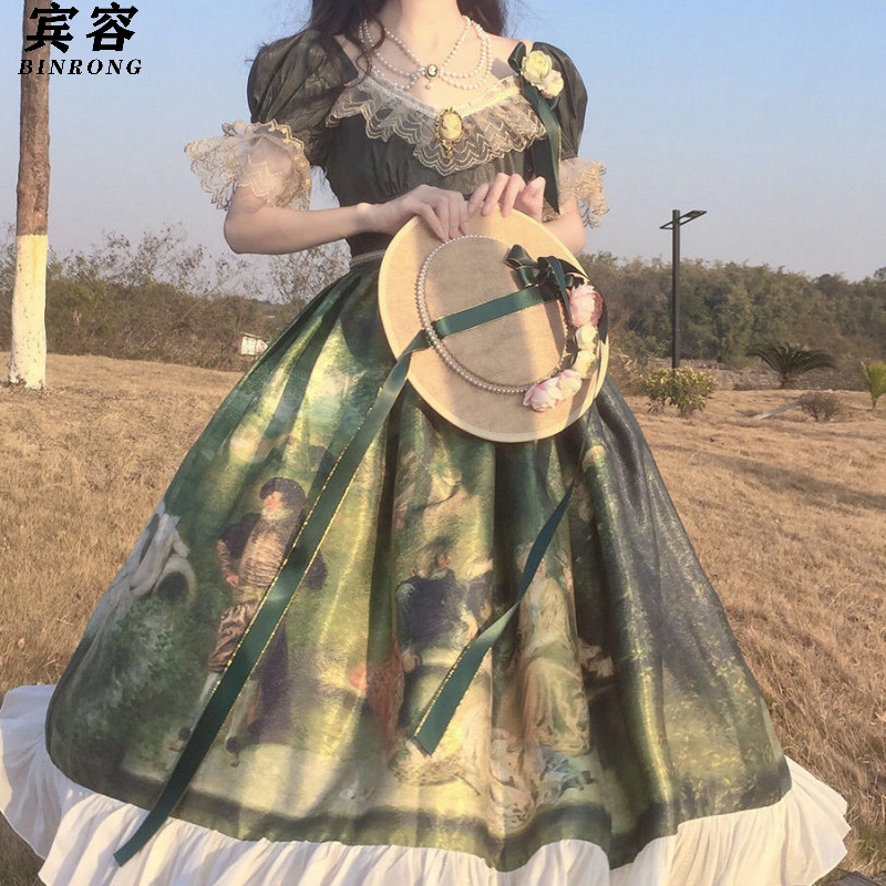 宾容油画柄lolita连衣裙森林舞会洛丽塔lo裙图片色xl