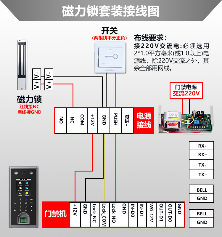 纳奇人脸识别门禁一体机刷脸装考勤磁力锁玻璃门密码锁电插锁双开玻璃