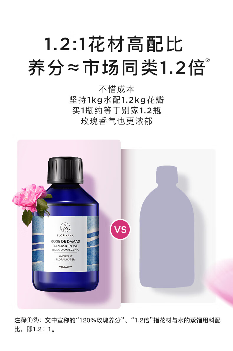 Florihana馥家法国F家大马士革玫瑰纯露花水保加利亚补水保湿爽肤水 1000ml