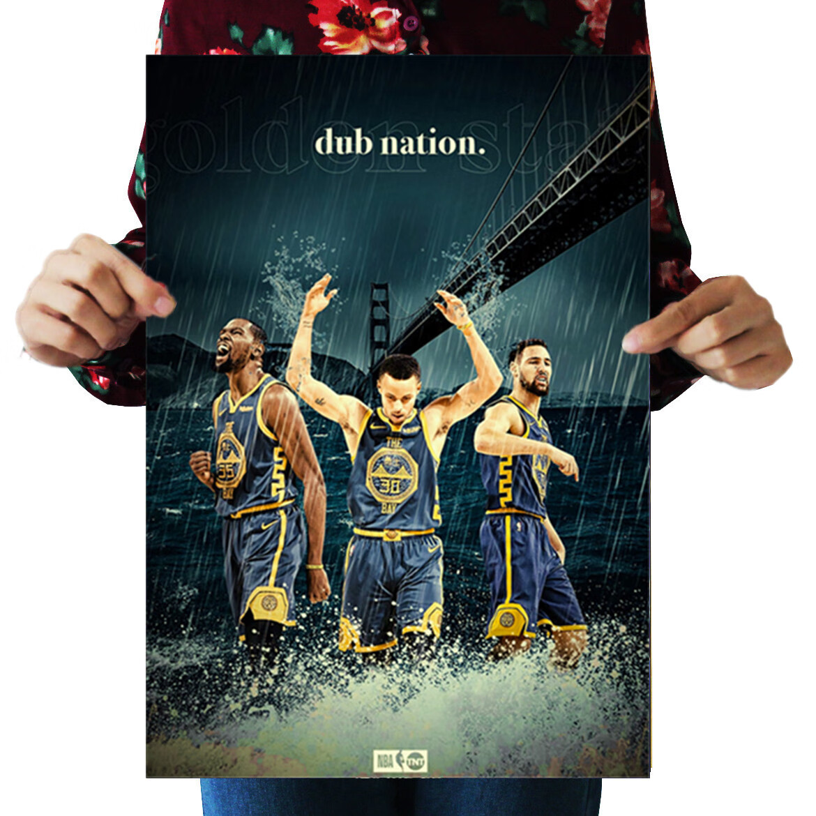 nba海报库里杜兰特汤普森勇士三巨头复古牛皮纸海报宿舍装饰贴画t240