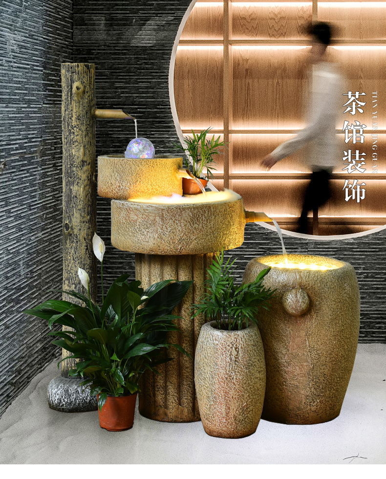 假山水泥假山流水喷泉摆件日式大型阳台循环鱼池花园庭院布置石磨造景
