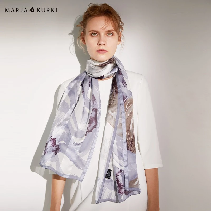 Maria Gucci MARJAKURKI Long Silk Scarf Women European and American Style Mulberry Silk Silk Elegant Temperament Versatile Silk Scarf Smart Spring 1DD450090 Gray