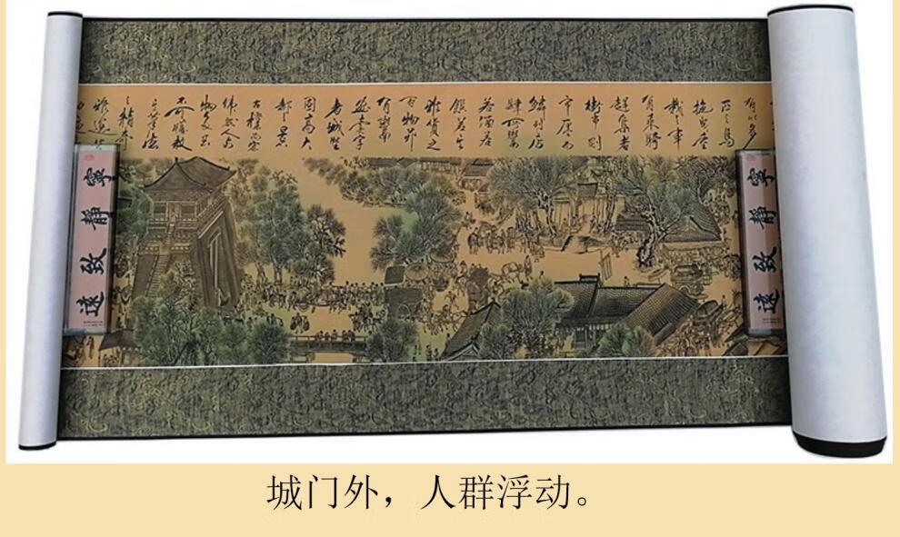 清明上河图国画全景卷轴画装饰画字画高清全图复古蓝40388高清配套