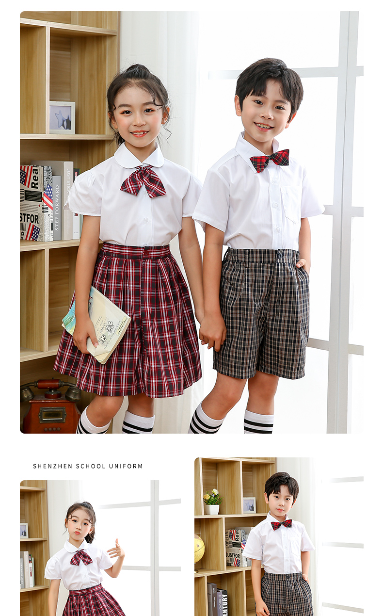 深圳市校服小学生礼服统一通用短袖衬衫夏短裙套装  .