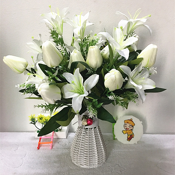 迎新必备花仿真花假花百合郁金香组合花搭配花瓶家居客厅餐桌装饰花