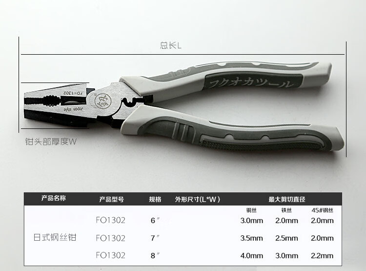釰福冈钢丝钳省力老虎钳子678寸多功能电工斜口尖嘴钳日本德国8寸尖嘴