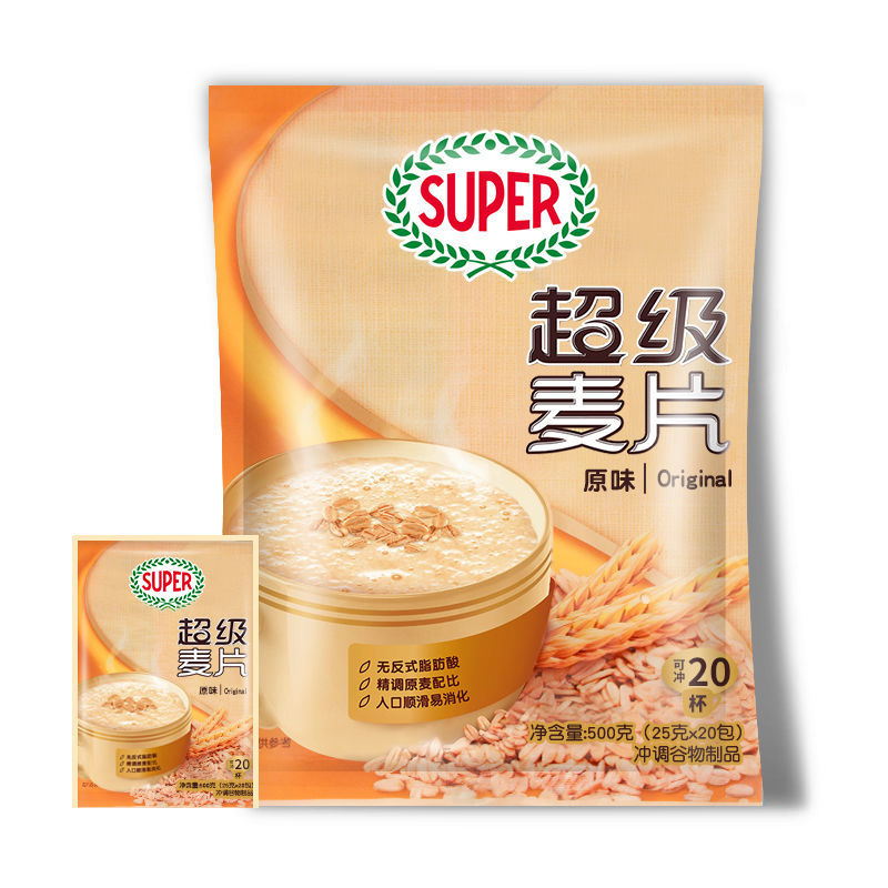super麦片原味麦片500g袋多规格即食燕麦片谷物早餐袋装速食零食冲饮