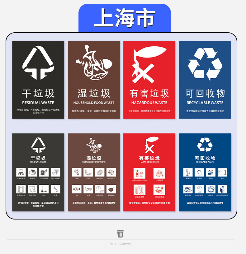 溪沫杭州市垃圾桶标识贴牌新干湿垃圾分类标签可回收不可回收垃圾有害