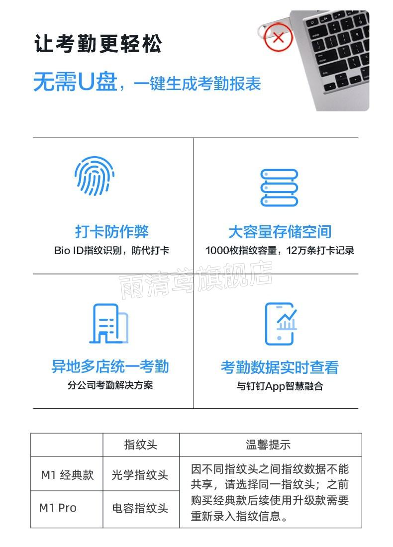 钉钉考勤机钉钉智能考勤机m1pro指纹打卡机手指签到指纹式异地多店