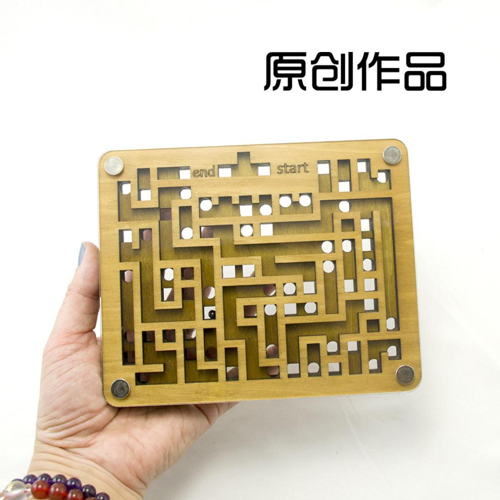 puzzle解密盒红puzzle创意解密盒木制机关盒孔明锁钢珠双面迷宫解锁