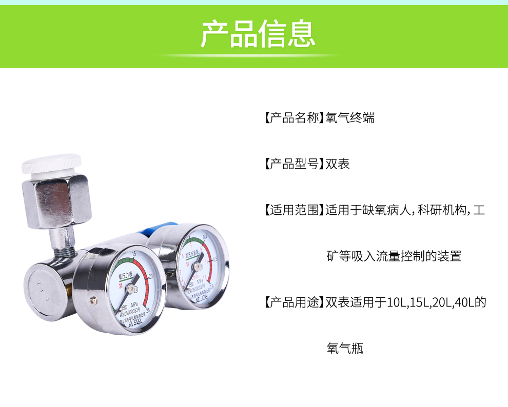 登月 氧气瓶双表阀门氧压力表减压阀压力流量表10l15l