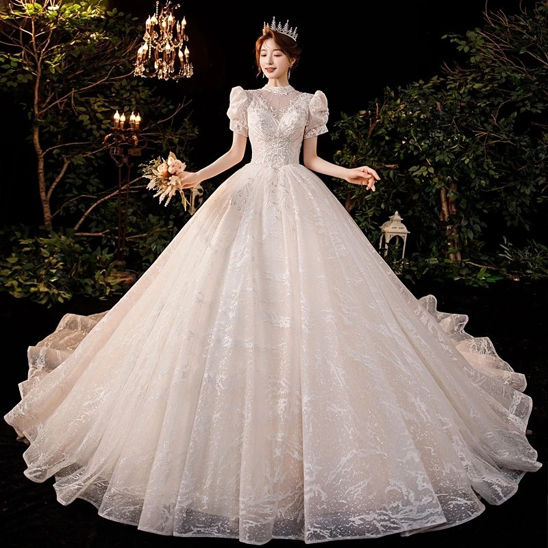 princess puff sleeve wedding dress