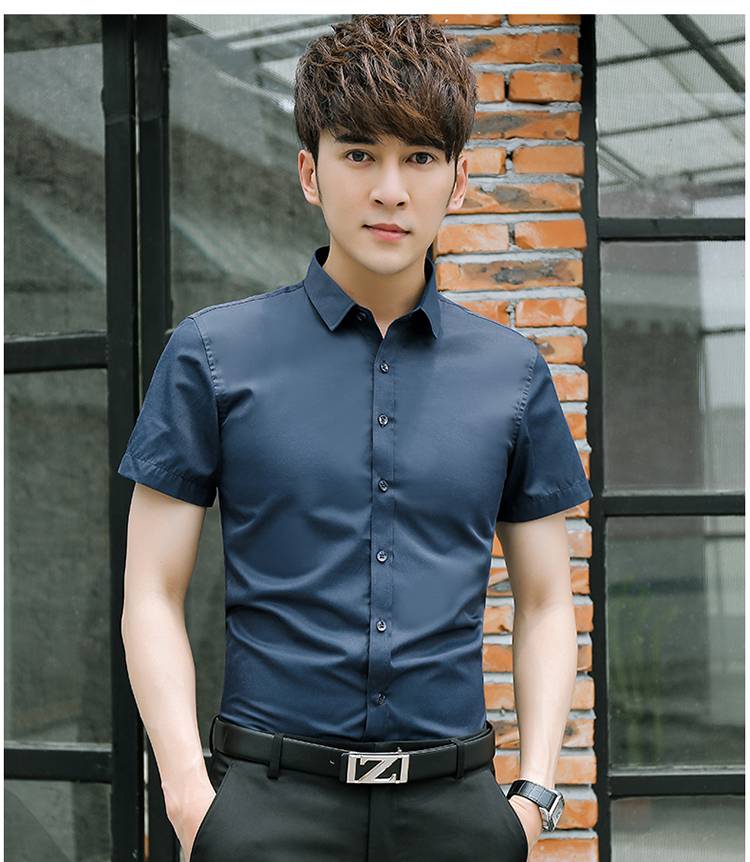 韩版修身白色工装男士职业衬衣男式村衣商务装藏青单件4xl165斤左右
