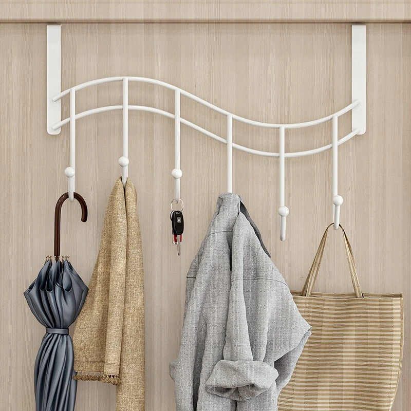 Solno Door Hook Hanger Clothes Artifact Free Punching Bedroom Door Wall Hanging Storage Coat Rack 6 Hooks-Random Color
