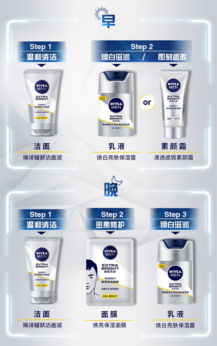 妮维雅(NIVEA)男士美白霜乳液面霜护肤化妆品焕白亮肤保湿露45G面部提亮肤色祛斑隔离霜SPF10