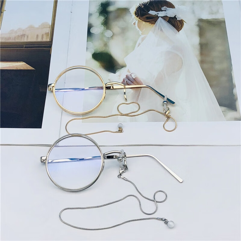 新品单片眼镜蔡徐坤顾昀同款眼镜带链条单边单眼墨镜网红超酷金框透明