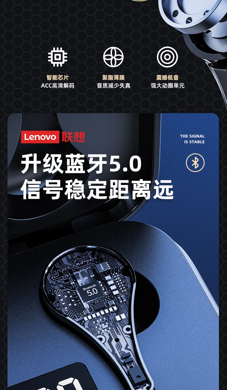【京闪配送 联想(lenovo lp3黑色 真无线蓝牙耳机 半入耳式跑步