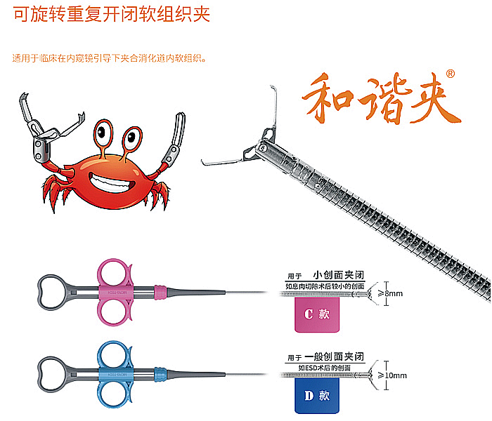 可旋转重复开闭软组织夹一次性使用止血夹南微医学内窥镜和谐夹roccd