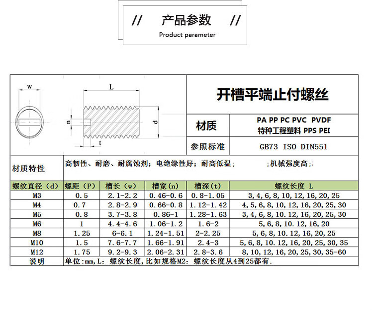 亚克力螺丝m3m6内一字无头塑料透明紧定螺钉机米pc顶丝m36500个