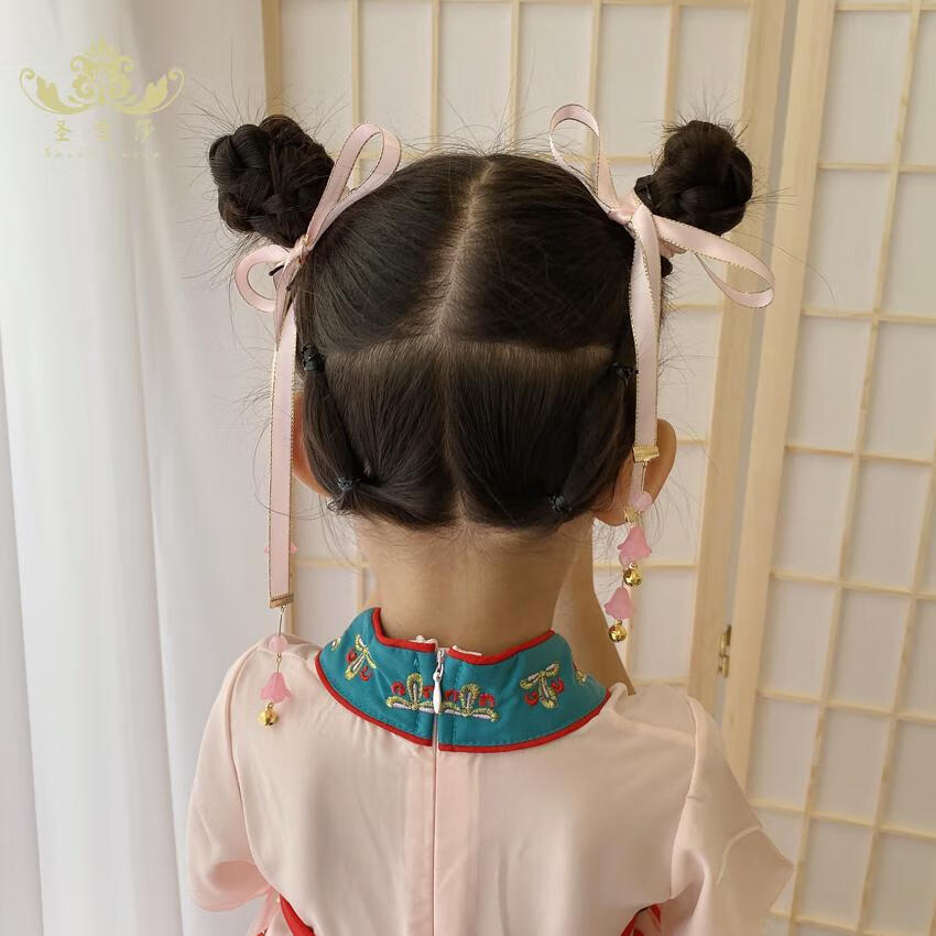 女童汉服铃铛丸子头配饰宝宝编发头绳发带女儿童古风编发头饰发绳t 5