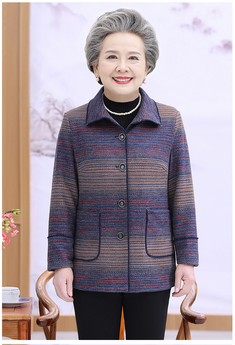 老人家六七十岁秋天穿的衣服607080毛呢子薄外套奶奶藏青色3xl建议
