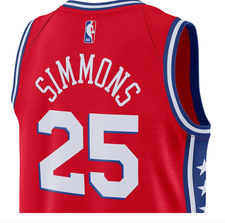 nbanike费城76人队西蒙斯jordanswingman男子球衣cv9490红色m