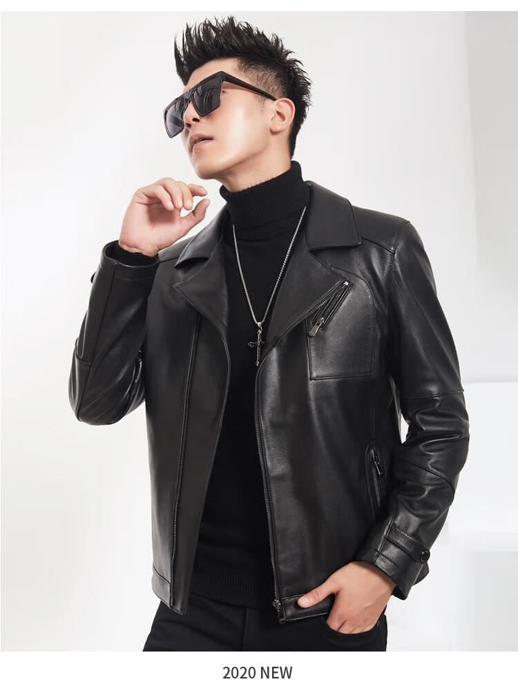 男头层牛皮机车真皮皮衣男青年休闲外套 棕色 165/m【图片 价格 品牌