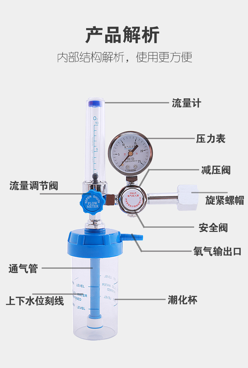 制氧机器压力表流量计氧气瓶罐减压阀湿化瓶浮标式吸入器吸氧管艾妃梦