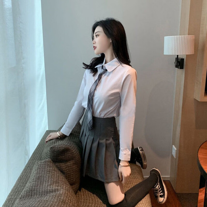 jk制服英伦风西装三外套短裙套装女衬衫灰百褶裙灰格长领带m建议8095