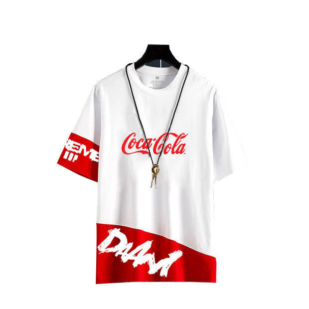 可口可乐联名d港味纪念卫衣潮牌bf原宿cocacola男短袖t恤周边衣白色s