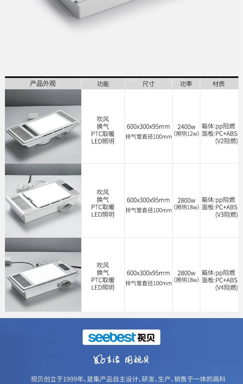 视贝浴霸风暖视贝照明风暖浴霸取暖集成吊顶排气扇五合一照明一体卫生