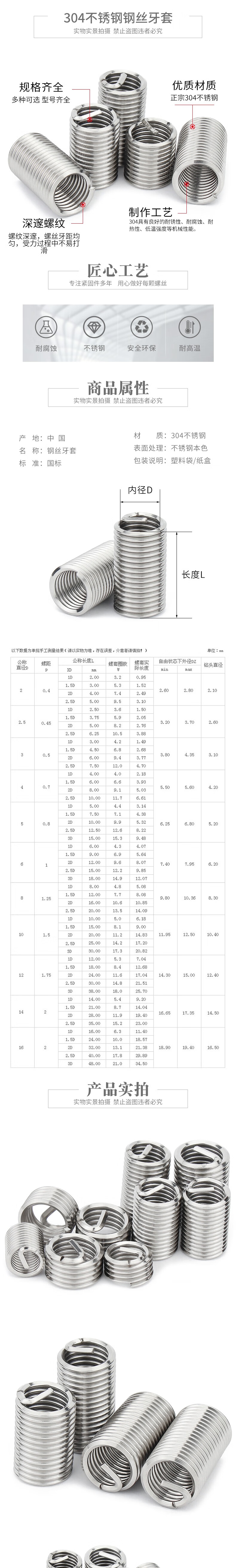 m2m25m3m4m5m6m8m24304不锈钢钢丝牙套钢丝螺套螺纹护套螺丝套m2041